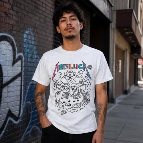 Playera Metallica Caricatura Dibujo Blanca - Image 3