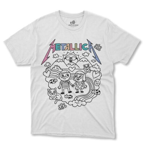 Playera Metallica Caricatura Dibujo Blanca - Image 1