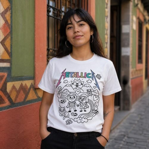Playera Metallica Caricatura Dibujo Blanca - Image 2