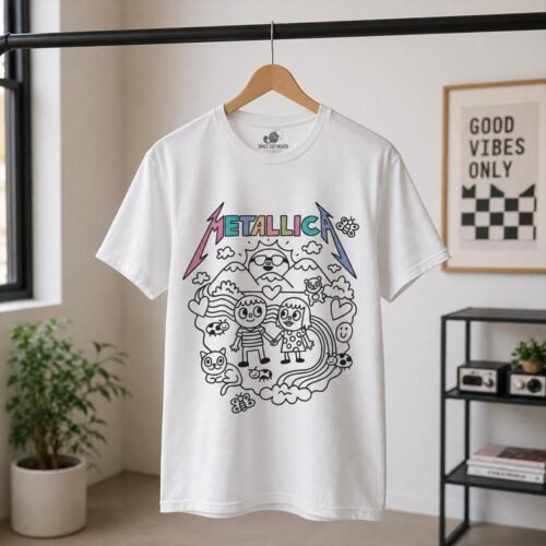 Playera Metallica Caricatura Dibujo Blanca - Image 4